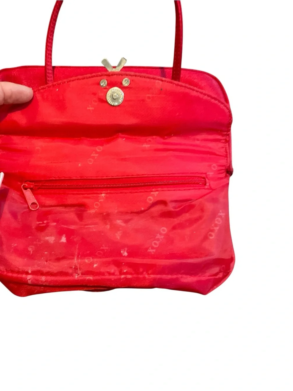 XOXO Red Satin Top-Handle Clutch with Silver X Accent